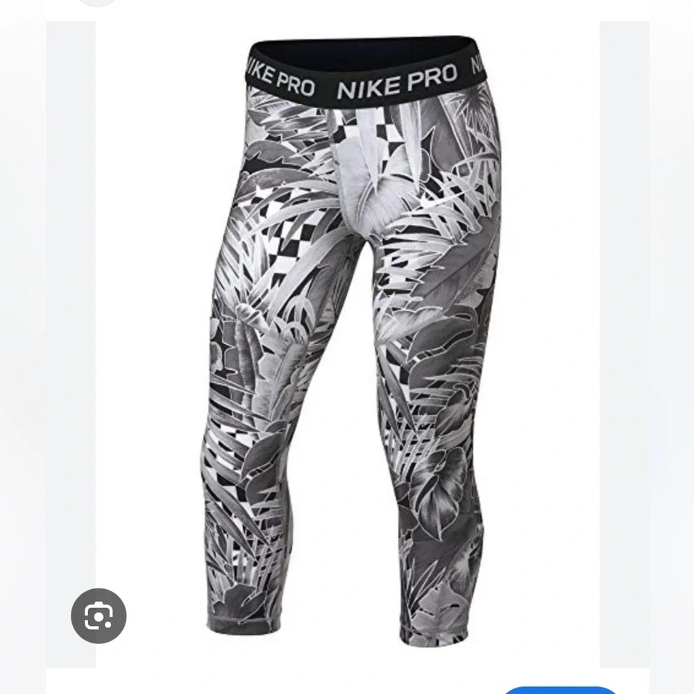Nike Pro Girls Black White Gray Athletic Leggings Capris Dri Fit